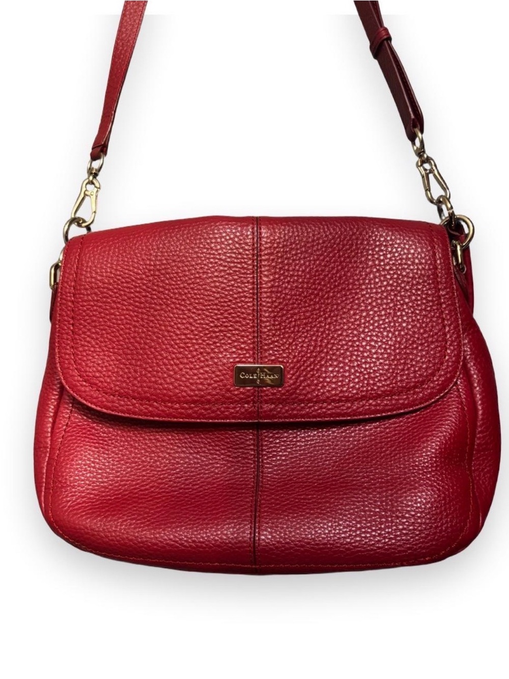 Cole Haan Red Leather Crossbody Shoulder Bag Purse Gold Hardware